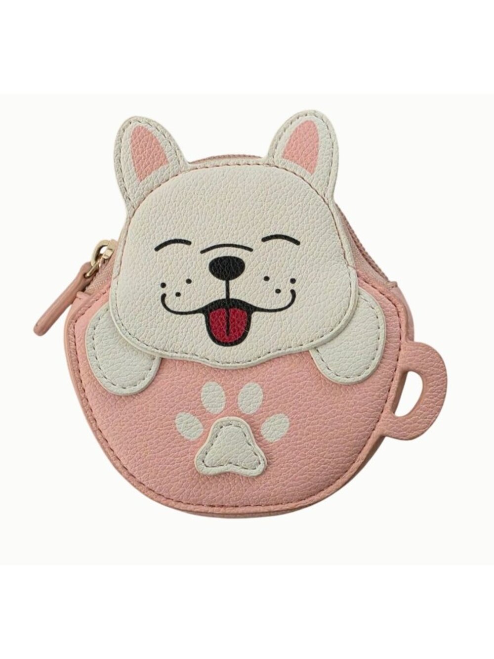 Lauren Conrad Pink White Dog Coin Purse Zip Pouch Wallet Kawaii Faux Leather